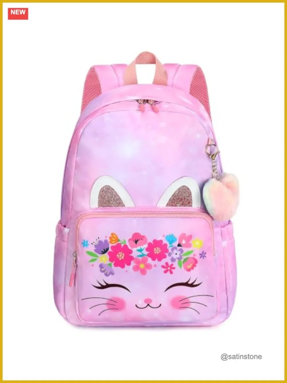 Kids Cat Backpack with Laptop Compartment, Lightweight School Bookbag for Girls